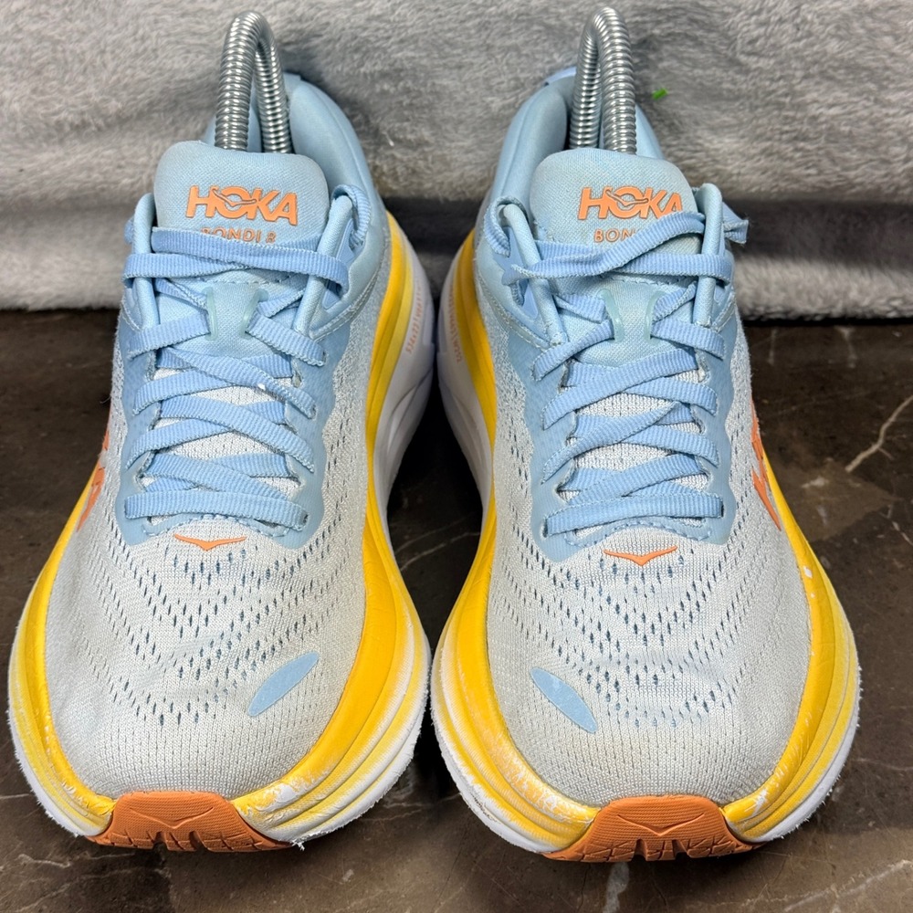 Hoka Bondi 8 Running Shoes Womens 6 Blue Yellow 1127952-SSCA Cushion Sneakers